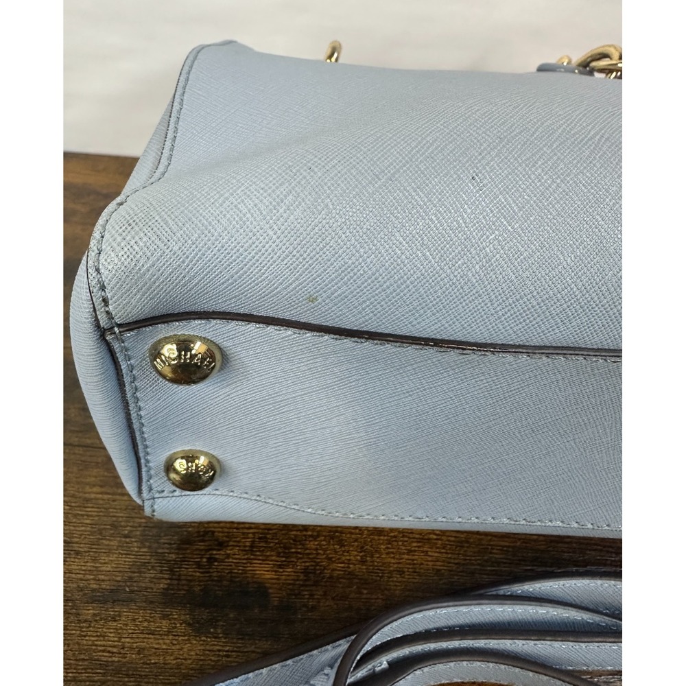 Michael Kors Cynthia Satchel Pale Blue Saffiano Leather Chain Handle Handbag - Picture 11 of 16